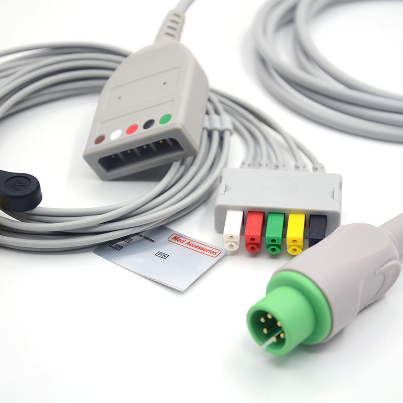 スプリット 6Pin 5 Leads ECGモニターケーブル グレー カラー ラテックスフリー マルチ機能