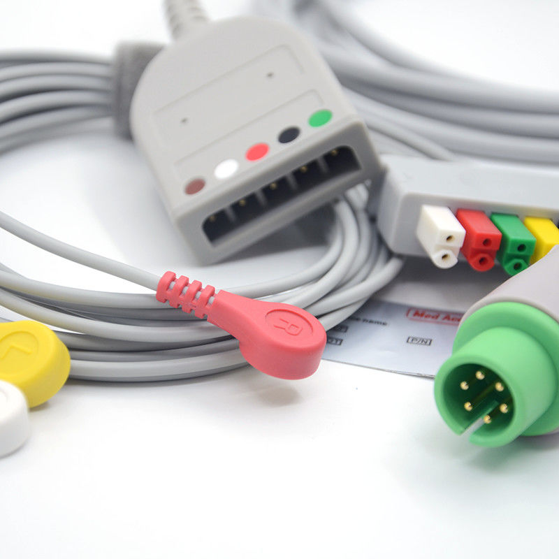 スプリット 6Pin 5 Leads ECGモニターケーブル グレー カラー ラテックスフリー マルチ機能