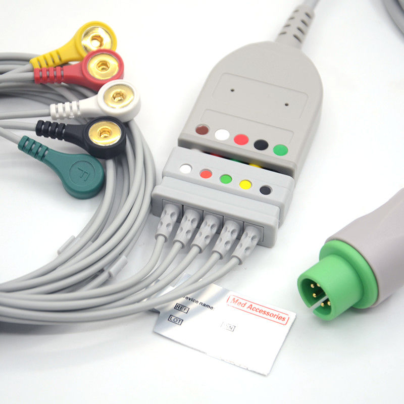 スプリット 6Pin 5 Leads ECGモニターケーブル グレー カラー ラテックスフリー マルチ機能