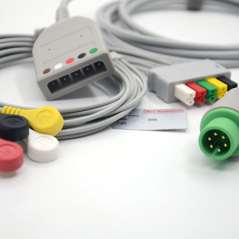 スプリット 6Pin 5 Leads ECGモニターケーブル グレー カラー ラテックスフリー マルチ機能