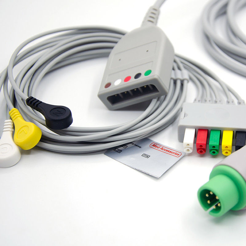 スプリット 6Pin 5 Leads ECGモニターケーブル グレー カラー ラテックスフリー マルチ機能