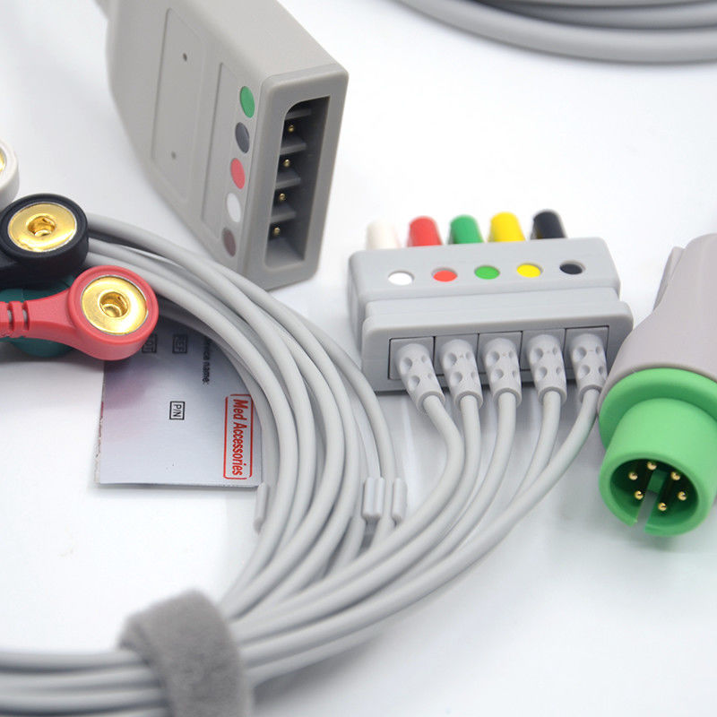 スプリット 6Pin 5 Leads ECGモニターケーブル グレー カラー ラテックスフリー マルチ機能