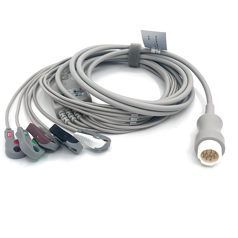 HP 12Pin 5LED WIRES ECGモニターケーブル グレー カラー ラテックスフリー マルチ機能