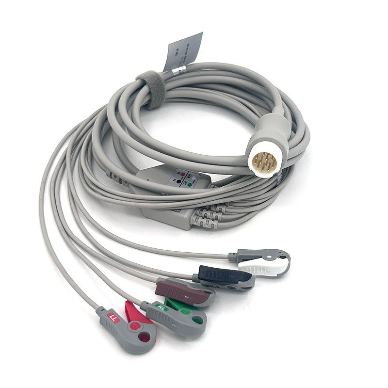 HP 12Pin 5LED WIRES ECGモニターケーブル グレー カラー ラテックスフリー マルチ機能