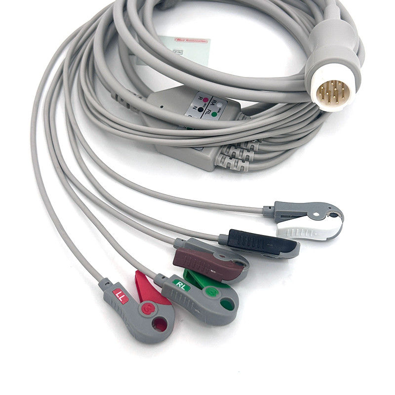 HP 12Pin 5LED WIRES ECGモニターケーブル グレー カラー ラテックスフリー マルチ機能