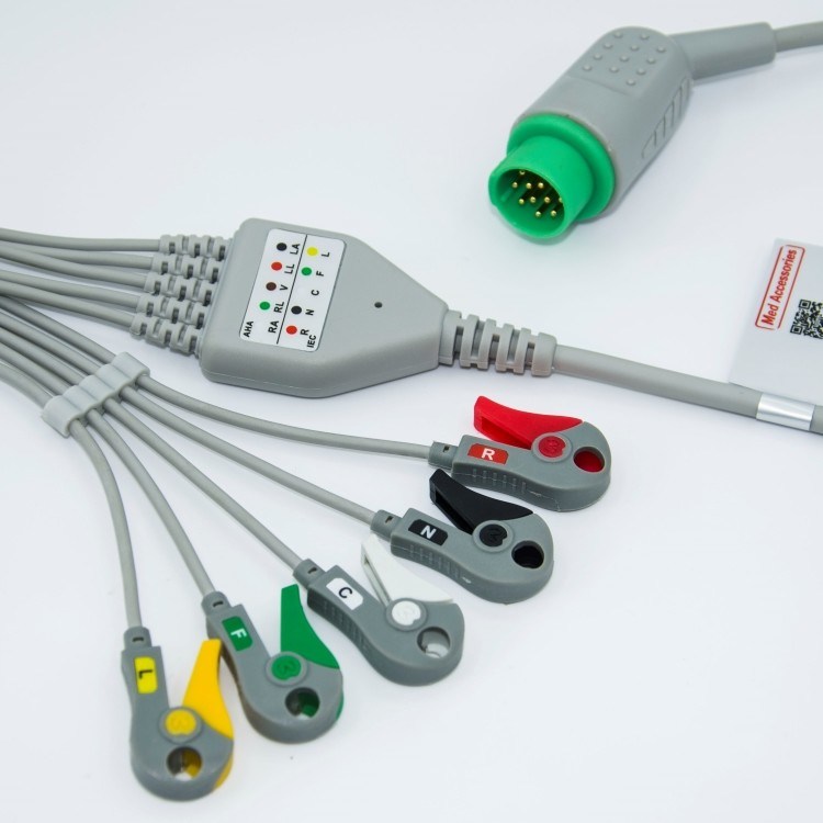 メディカルケアモニター アクセサリー バイオライト ECGケーブル 12ピン 5リード 取っ手端 一品 3.4m サイズ